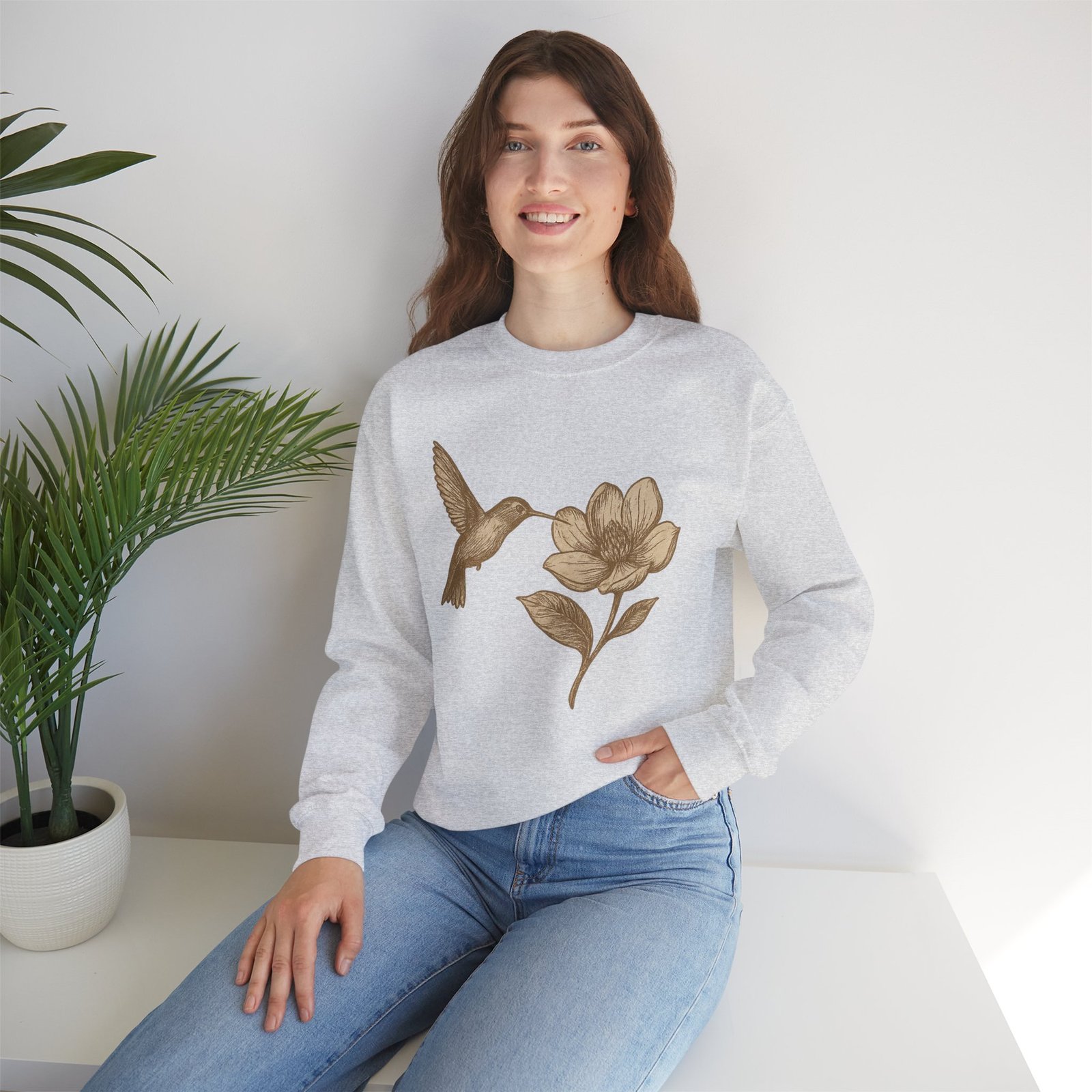 Floral Hummingbird Crewneck Sweatshirt - Image 4